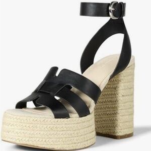 Elegant Black and Tan Espadrille Platform Sandals